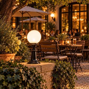 Klassische Gartenlampe R225 mit weißer Kugel Ø25cm