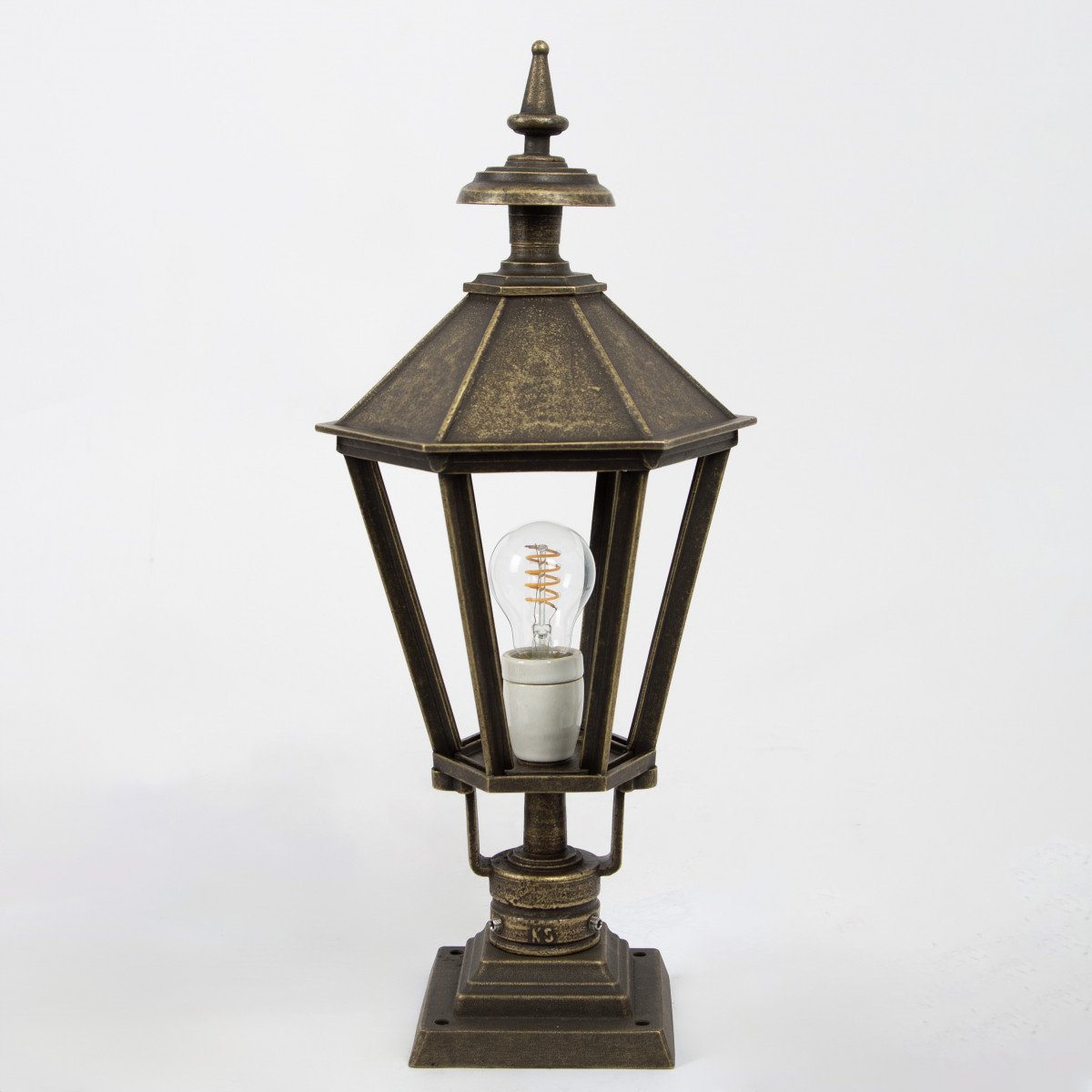 Klassische sechseckige Sockellampe Bronze Gartenlampe