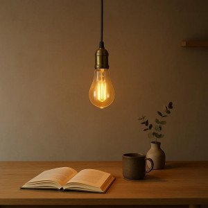 Messinglampe in der Farbe antikkupfer mit einer E40-Fassung