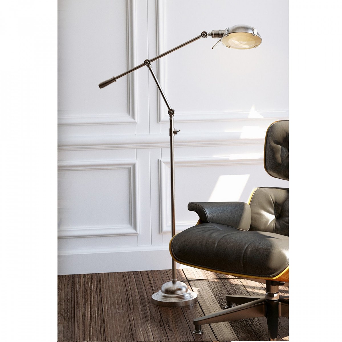 Stehlampe mit Wippschalter in antiker Messingfarbe