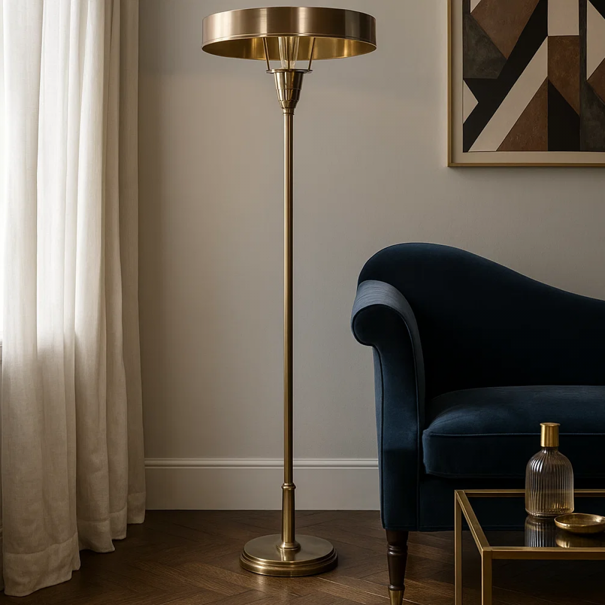 Messinglampe in der Farbe antik messing mit einer E27 Fassung