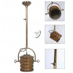 Messinglampe in antiker Holzfarbe mit E27-Fassung