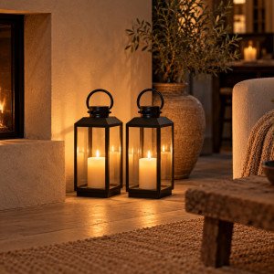 Stilvolles Windlicht Newport M Schwarz