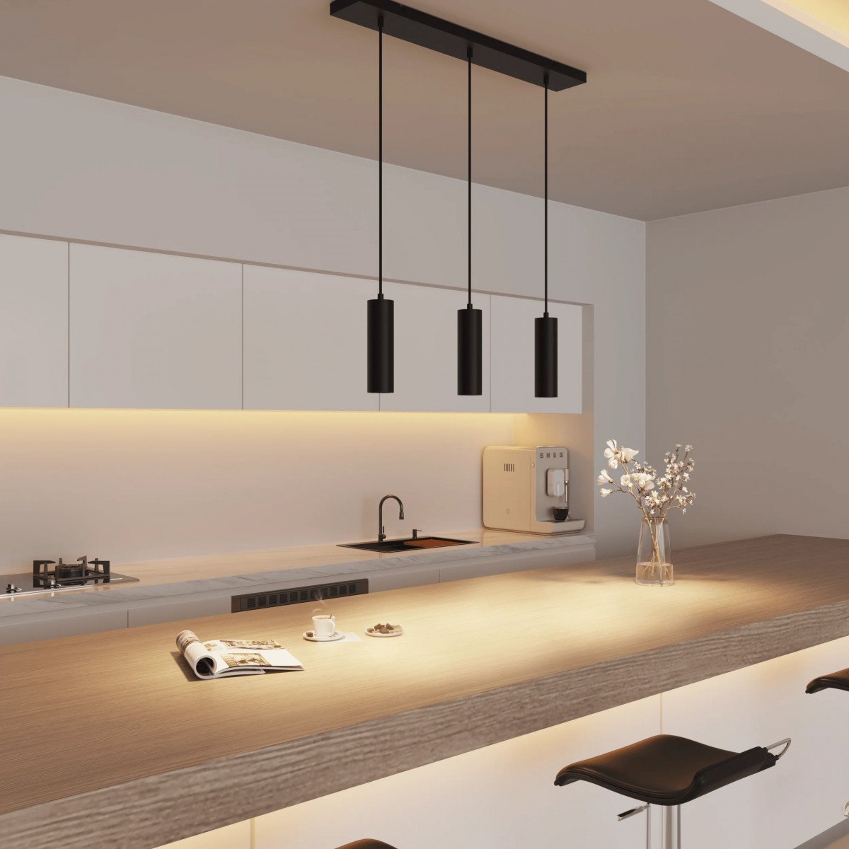 Calex Pendel 3-Licht GU10 Schwarz Hängelampe