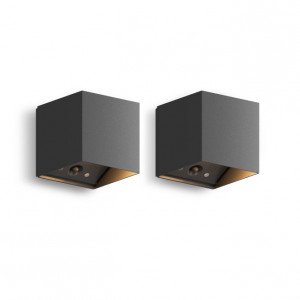 Calex Falerna Wandleuchte Schwarz, wiederaufladbar mit Sensor, 2 Stück