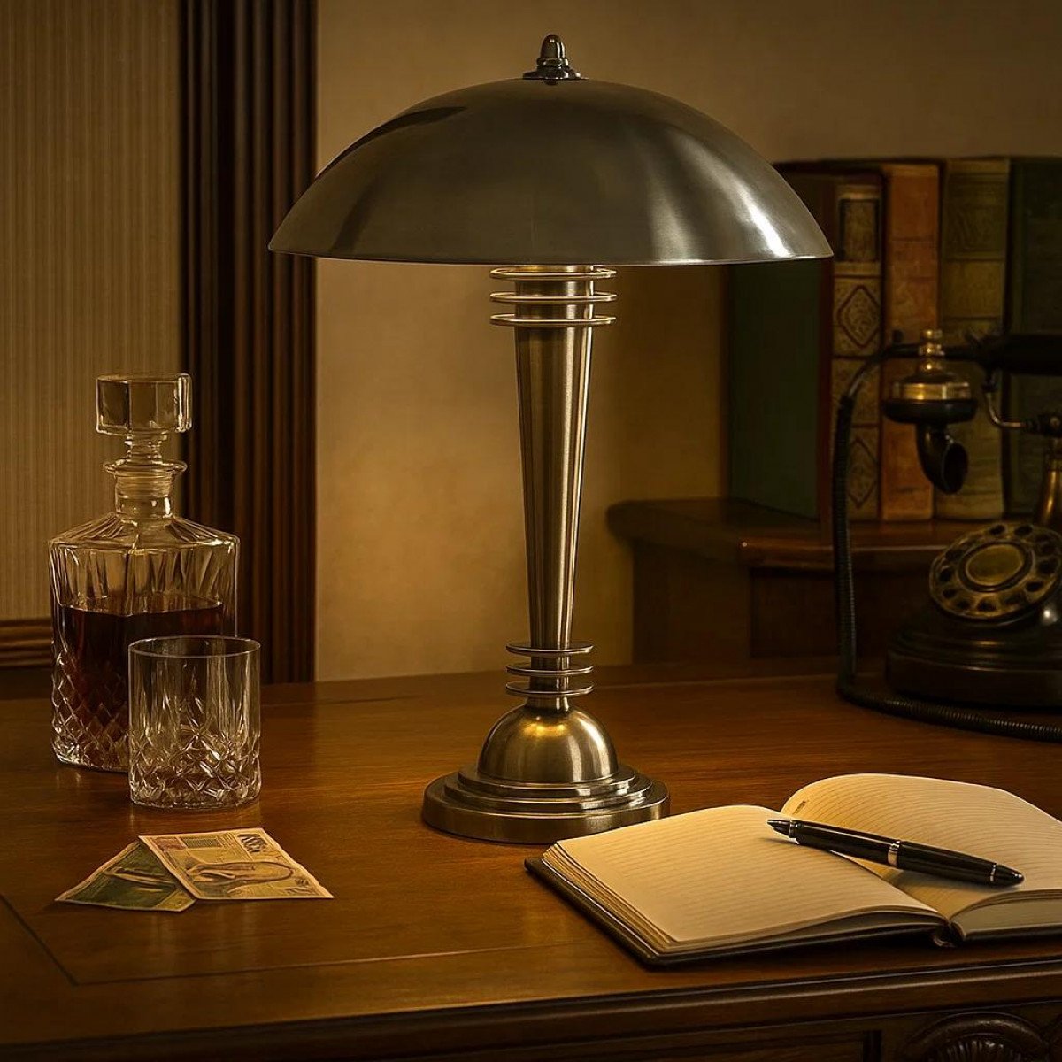 Messinglampe in antiker Silberfarbe mit E27 Fassung