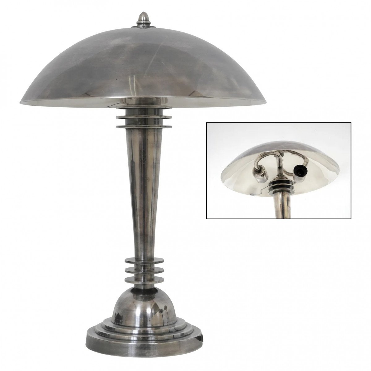 Messinglampe in antiker Silberfarbe mit E27 Fassung