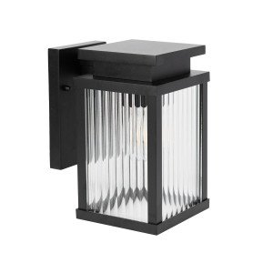 Außenleuchte Ripley Wandleuchte schwarz geriffeltes Glas