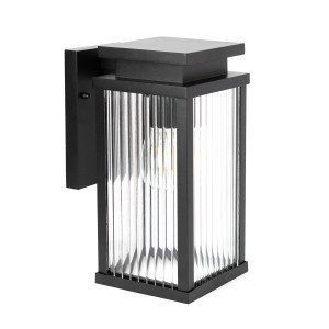 Außenleuchte Ripley Wandleuchte schwarz geriffeltes Glas