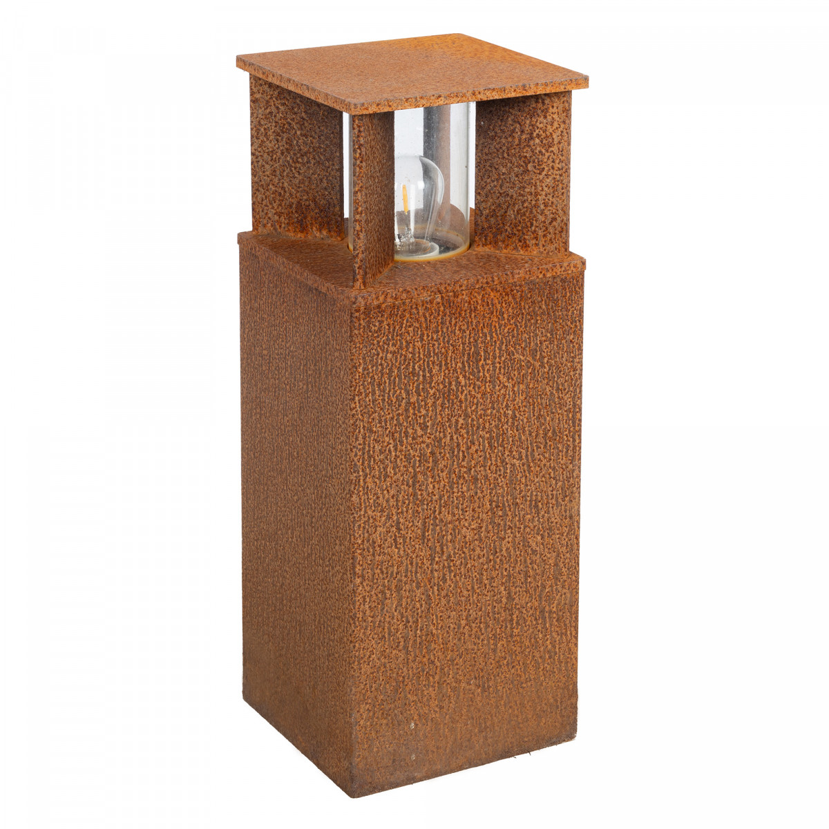 Robuste quadratische Gartenlampe aus Cortenstahl braun Cortenstahl Glasfenster Außenlampe.