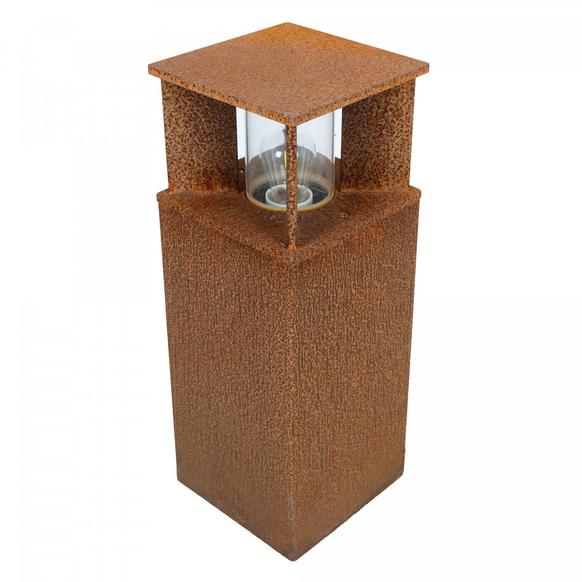 Robuste quadratische Gartenlampe aus Cortenstahl braun Cortenstahl Glasfenster Außenlampe.