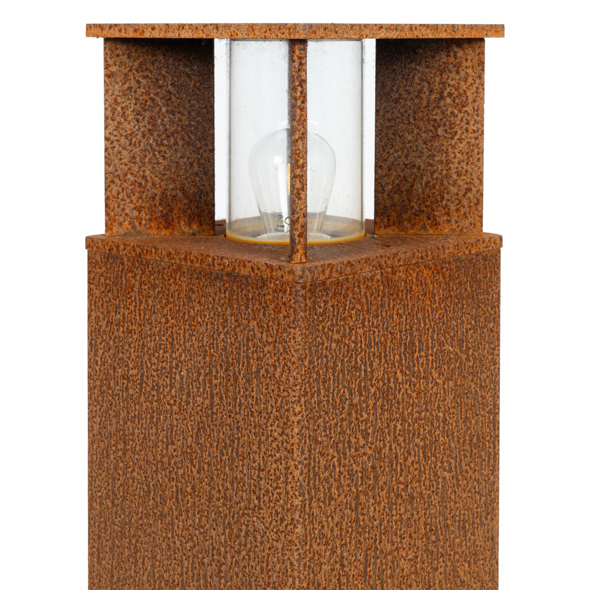 Robuste quadratische Gartenlampe aus Cortenstahl braun Cortenstahl Glasfenster Außenlampe.