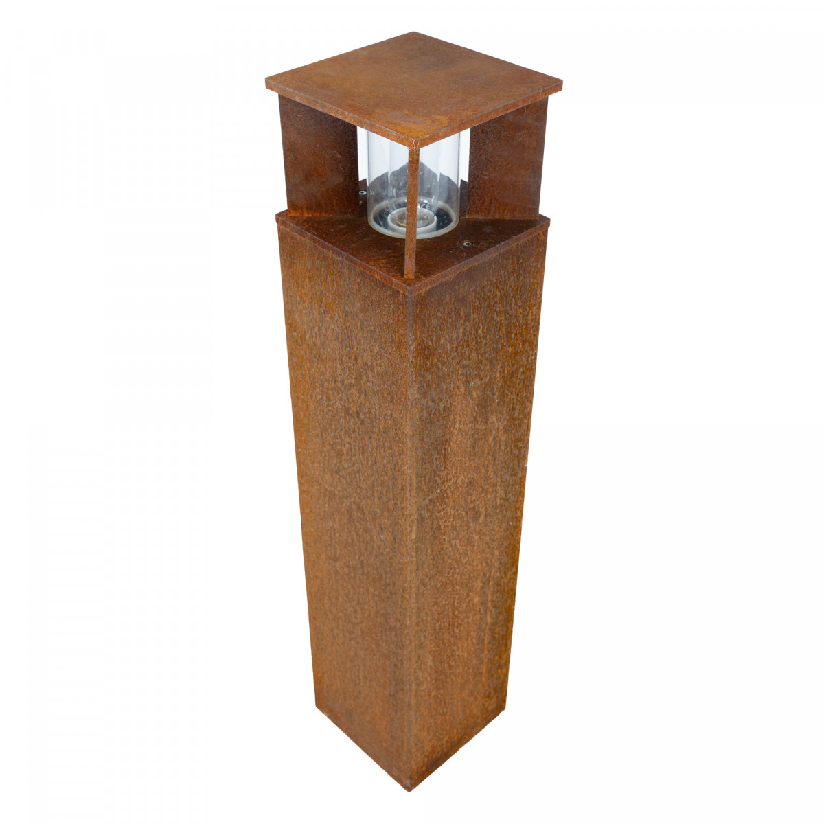 Robuste quadratische Gartenlampe aus Cortenstahl braun Cortenstahl Glasfenster Außenlampe.