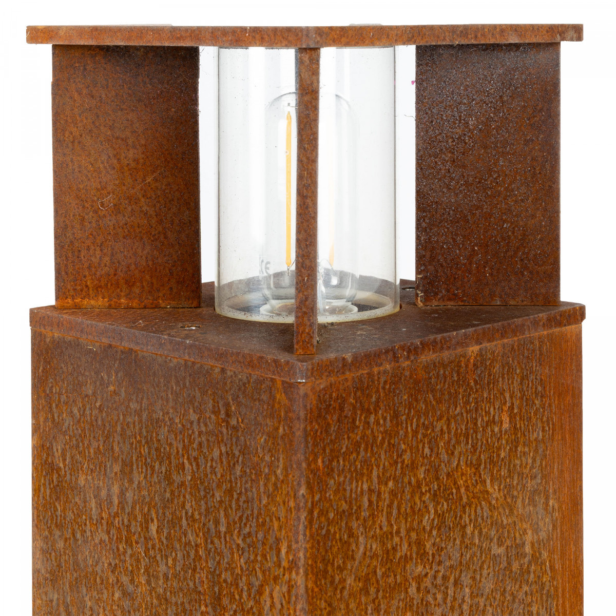 Robuste quadratische Gartenlampe aus Cortenstahl braun Cortenstahl Glasfenster Außenlampe.