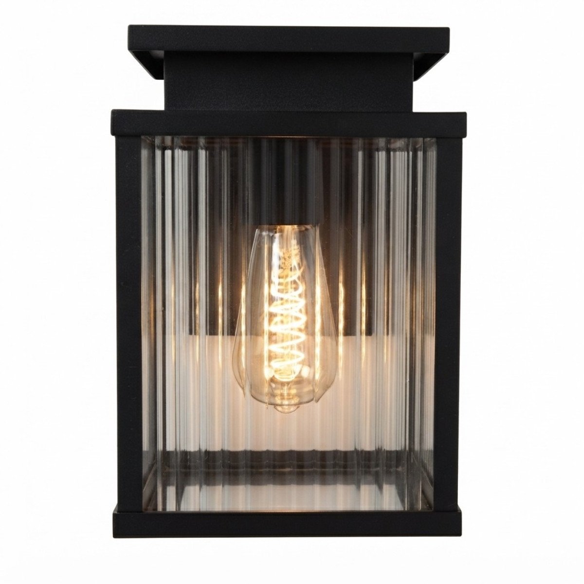 Schwarze moderne Leicester 2 Wandleuchte geriffeltes Glas Schwarz E27