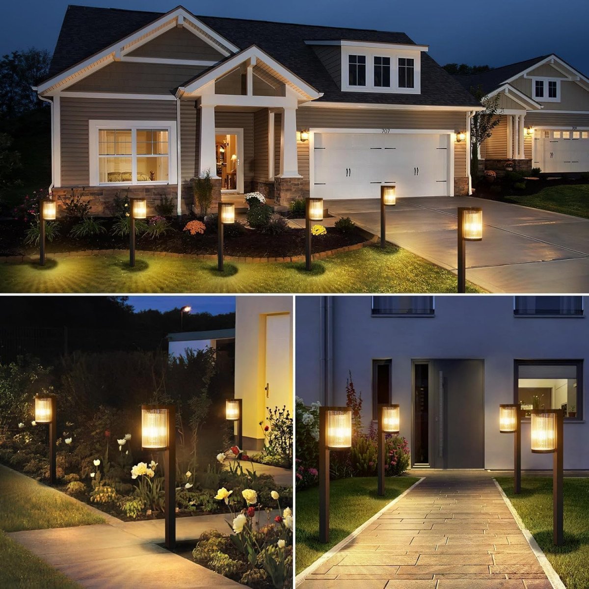 Schwarze LED-Solar-Gartenlampe mit Erdspieß.