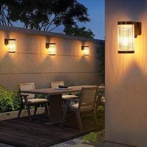 Set von 6 modernen solarbetriebenen Wandleuchten, rundes Modell