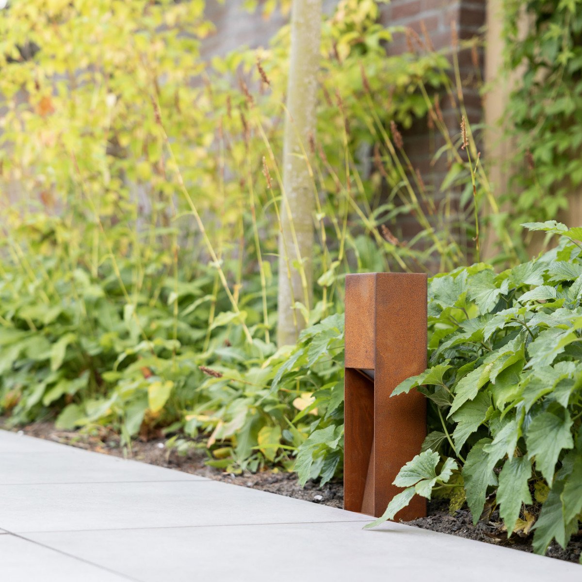 Gartenlampe – Cortenstahl – quadratisch – modern – GU10