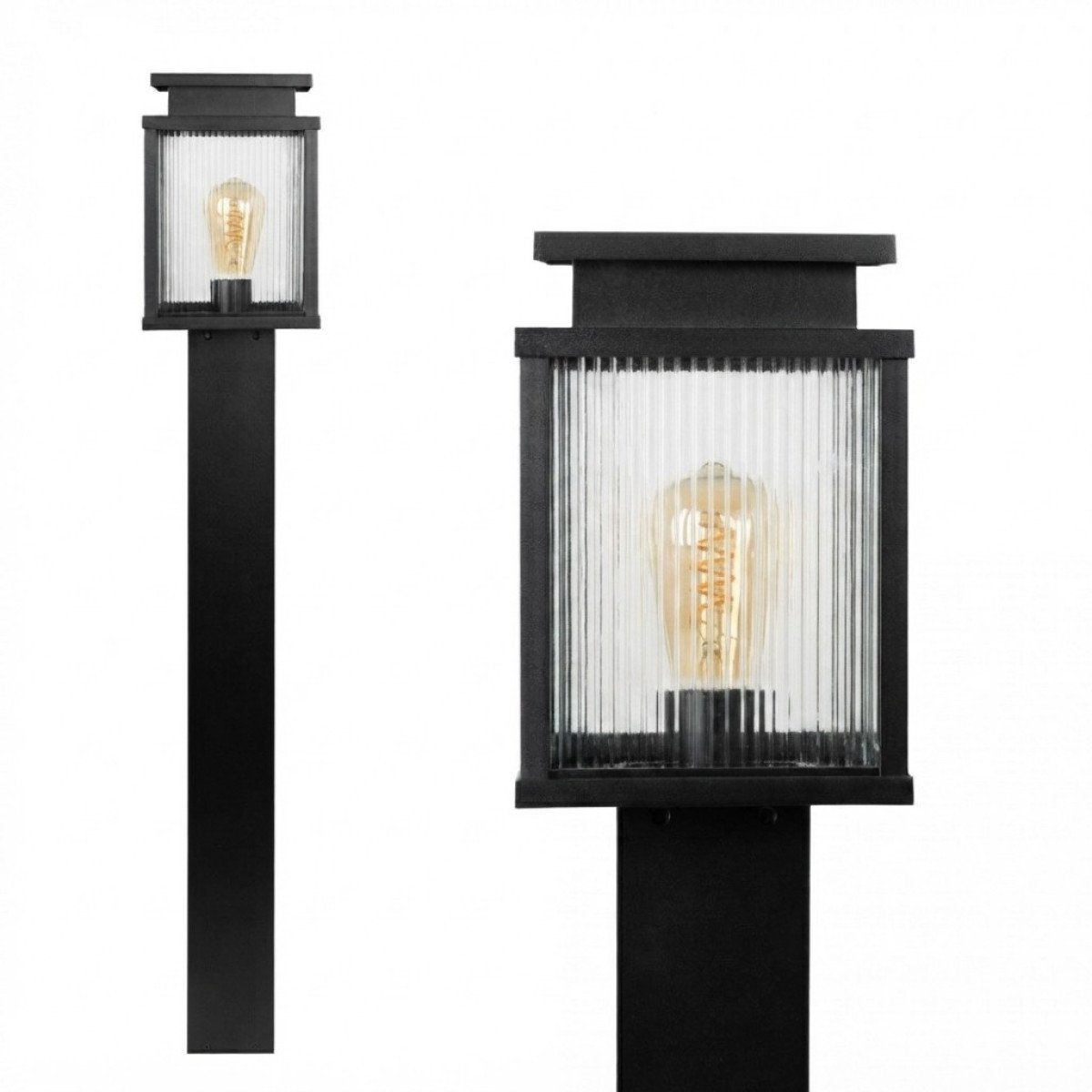 Außenleuchte Leicester 2 Gartenleuchte Schwarz geriffeltes Glas Aluminium 100 cm