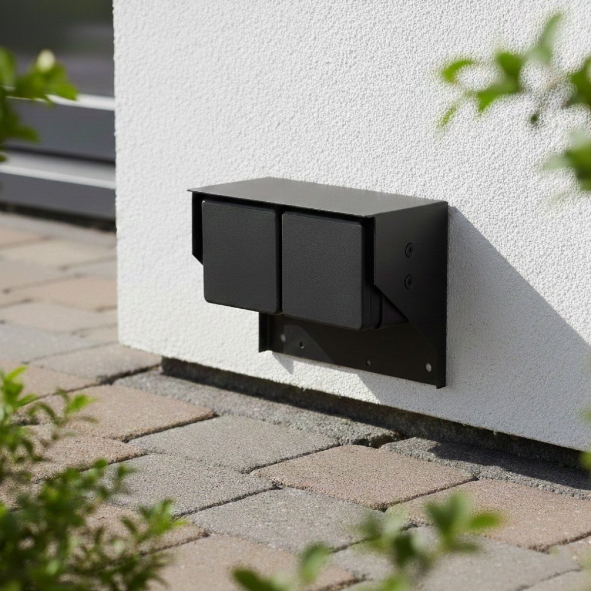 Außensteckdose 2 Wandsteckdose Schwarz Edelstahl Modern