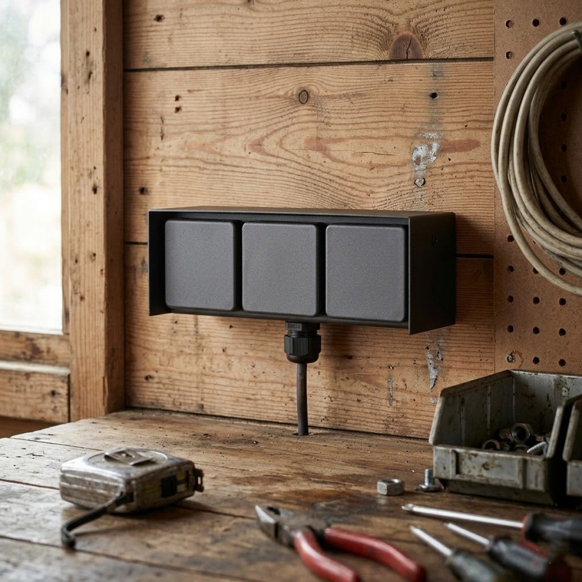 Außensteckdose 3 Wandsteckdose Schwarz Edelstahl Modern