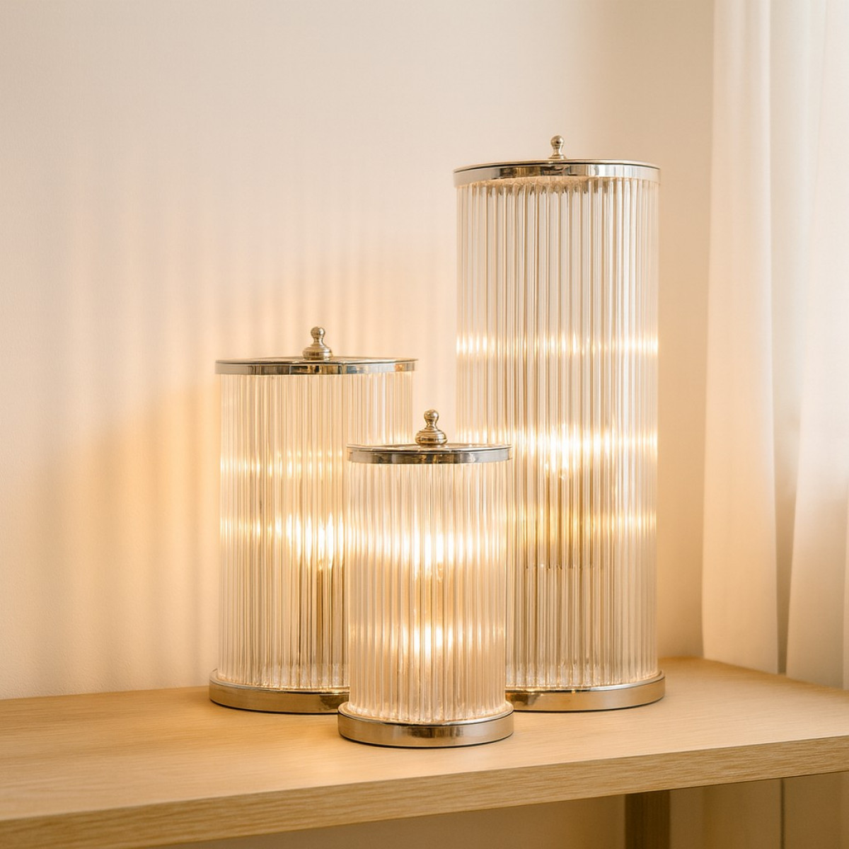 Messinglampe in Antik-Nickel mit E14-Fassung