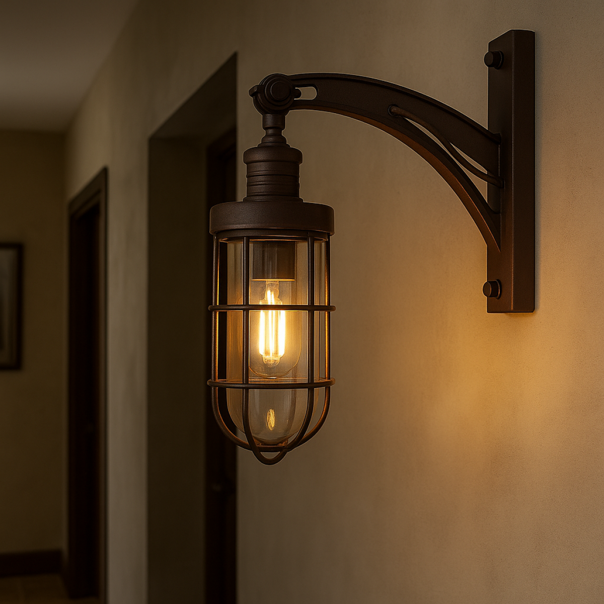 Messinglampe in der Farbe antik dunkles Messing mit einer E27 Fassung