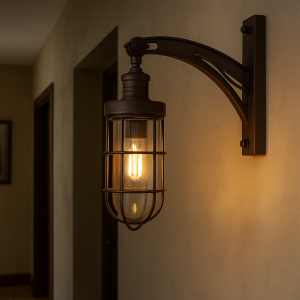 Messinglampe in der Farbe antik dunkles Messing mit einer E27 Fassung