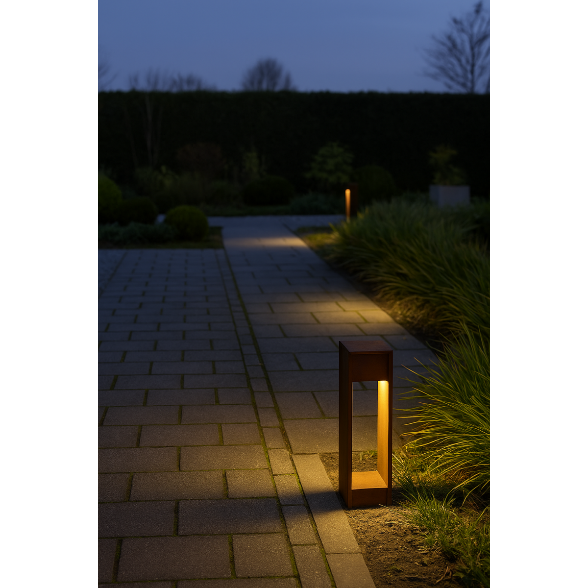 Gartenlampe Cortenstahl – quadratisch – modern – GU10