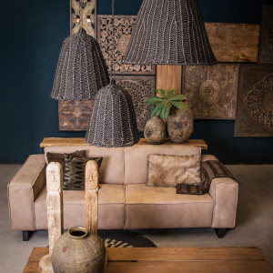 PTMD Lars schwarz L Lampenschirm aus geflochtenem Seegras