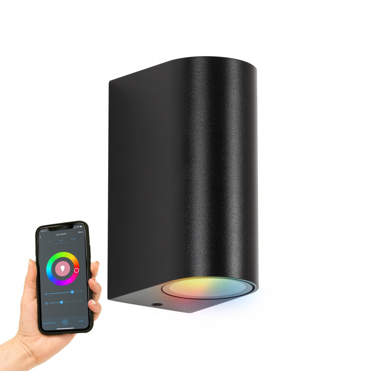 Wandspot Flash Schwarz Up & Downlighter mit smart WIFI Leuchtmitteln 