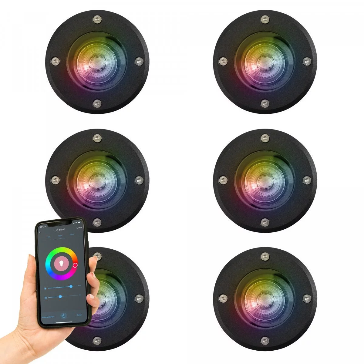 Bodenspot LED Ø11 Rund Schwarz set mit smart WIFI LED (6-Stück ...