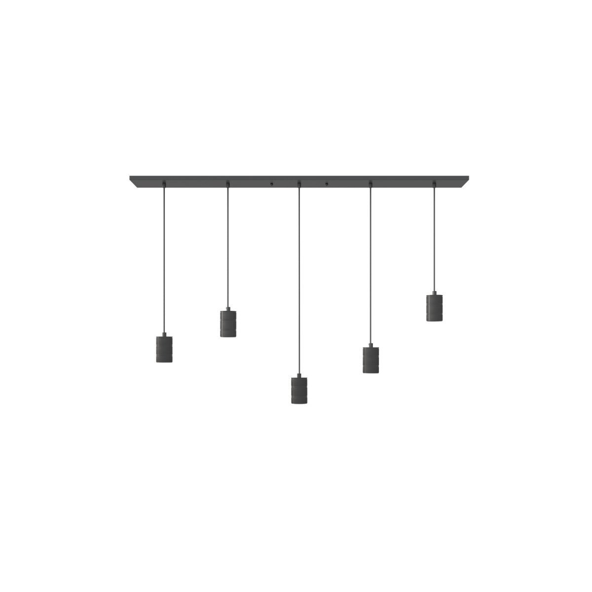 Hängeleuchte von Calex in rechteckiger Form mit fünf E27-Fassungen im Industriestil und in der Farbe Schwarz