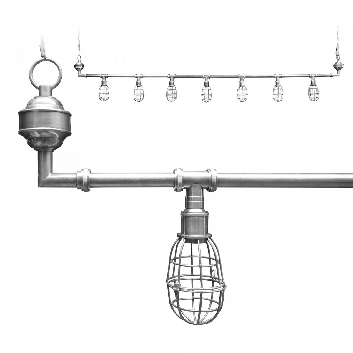 Industrielle Hängeleuchte Sandford Antik Silber 7-flammig | Nostalux.de
