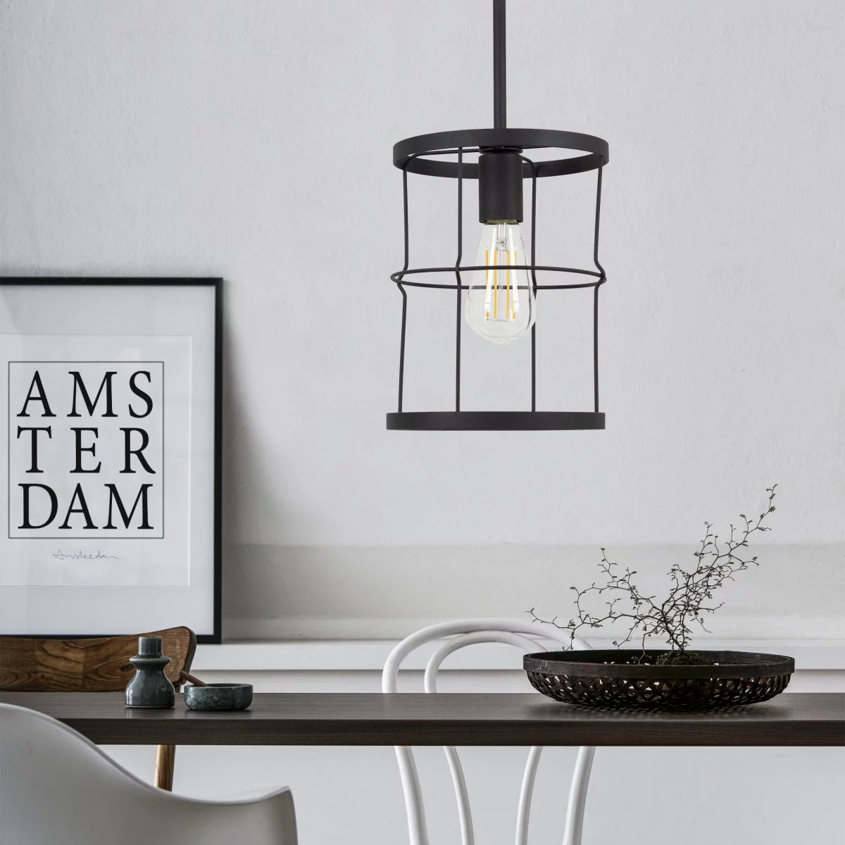 LUSSIOL Hängeleuchte Schwarz, Metall-Käfig-Design Ø 45 Cm, Für E27 Lampen, Innenbeleuchtung Mit Eleganter Lichtwirkung