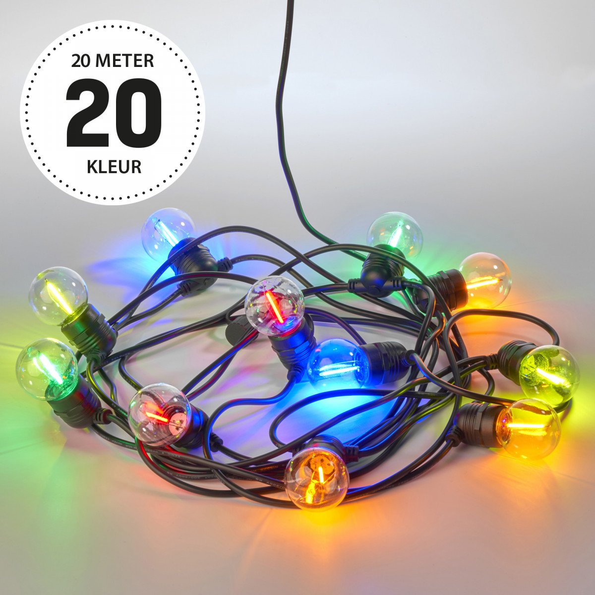 Lichterkette mit Bunten 12 Volt LED Leuchtmittel 20 Meter Kabel 