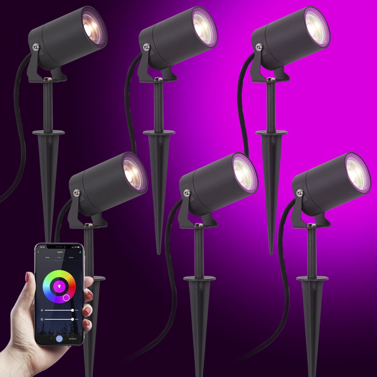 Multicolor Smart LED Gartenspot Stark Anthrazit 6er Set