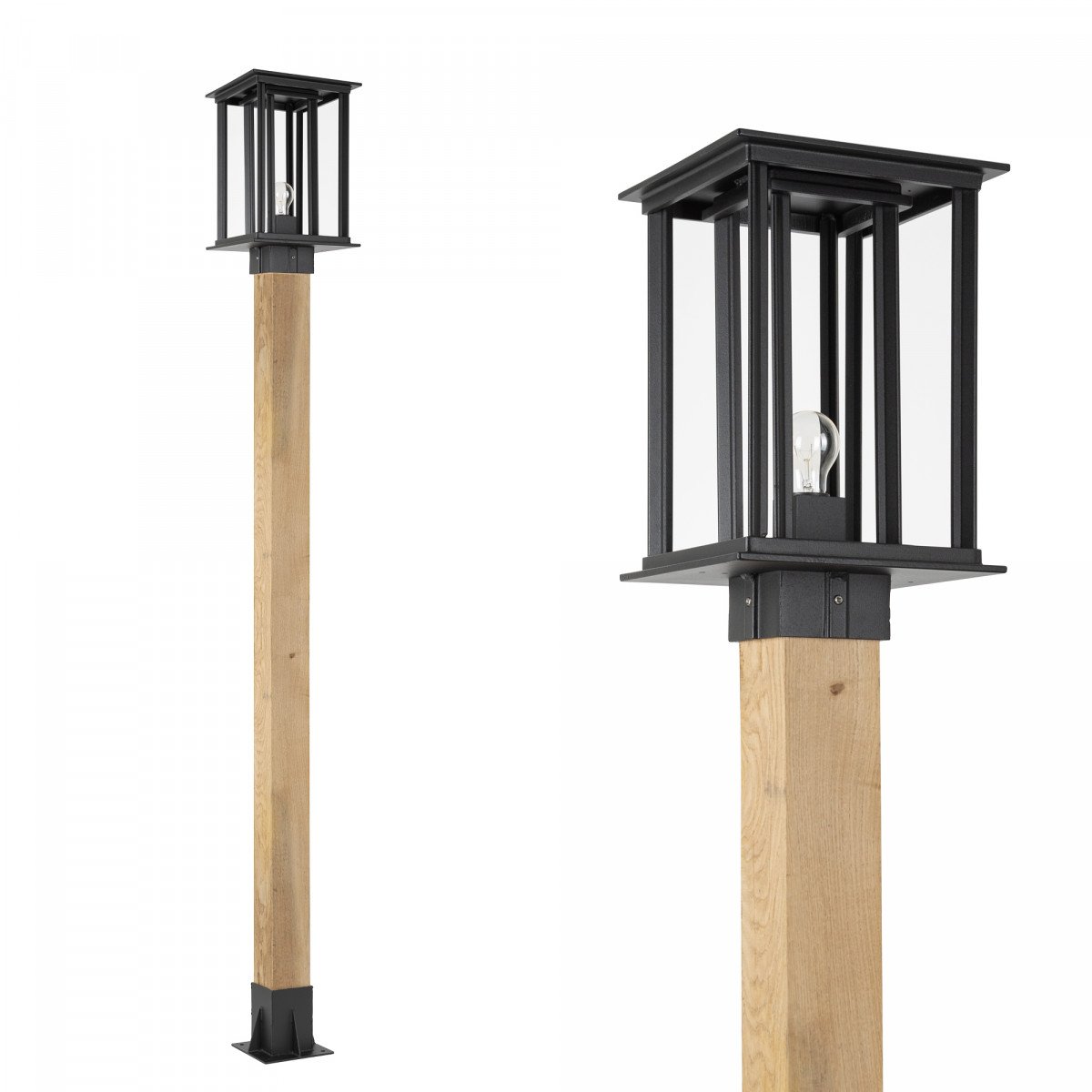 Elegante und Moderne Außenleuchte New York WOOD Laterne Gartenlampe quadratisch in der Farbe schwarz