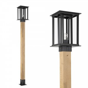 Elegante und Moderne Außenleuchte New York WOOD Laterne Gartenlampe quadratisch in der Farbe schwarz