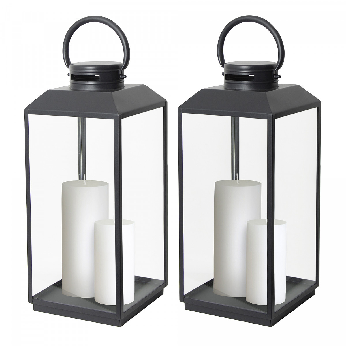 Stilvolles Windlicht Newport L Schwarz - 2x Set