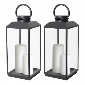 Stilvolles Windlicht Newport L Schwarz - 2x Set