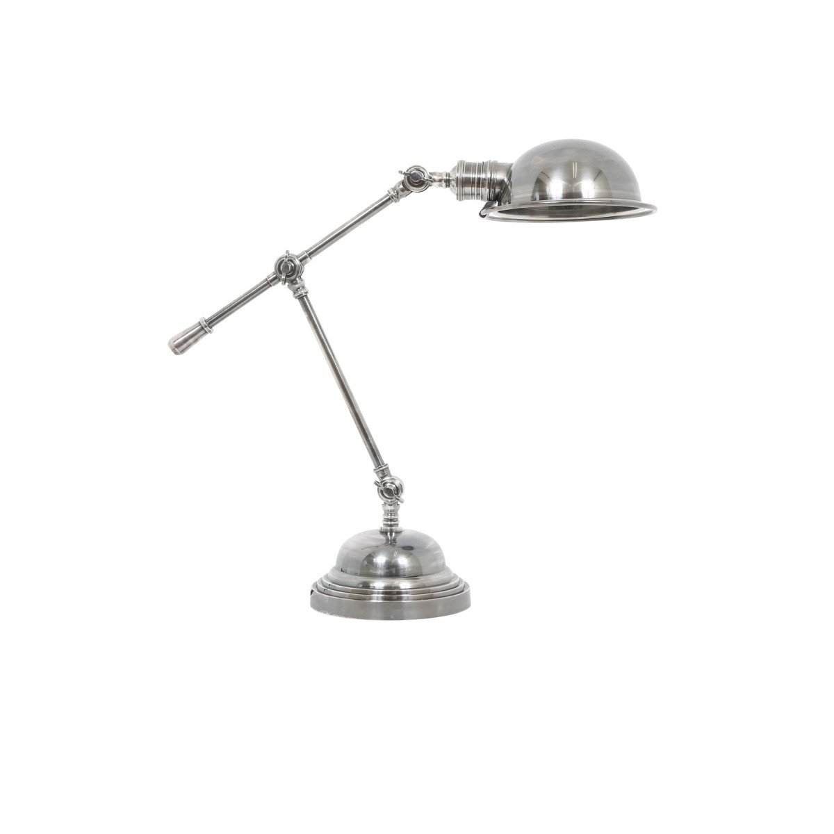 Sidney verstellbare Tischleuchte mit robusten runden Formen in antiksilberner Farbe