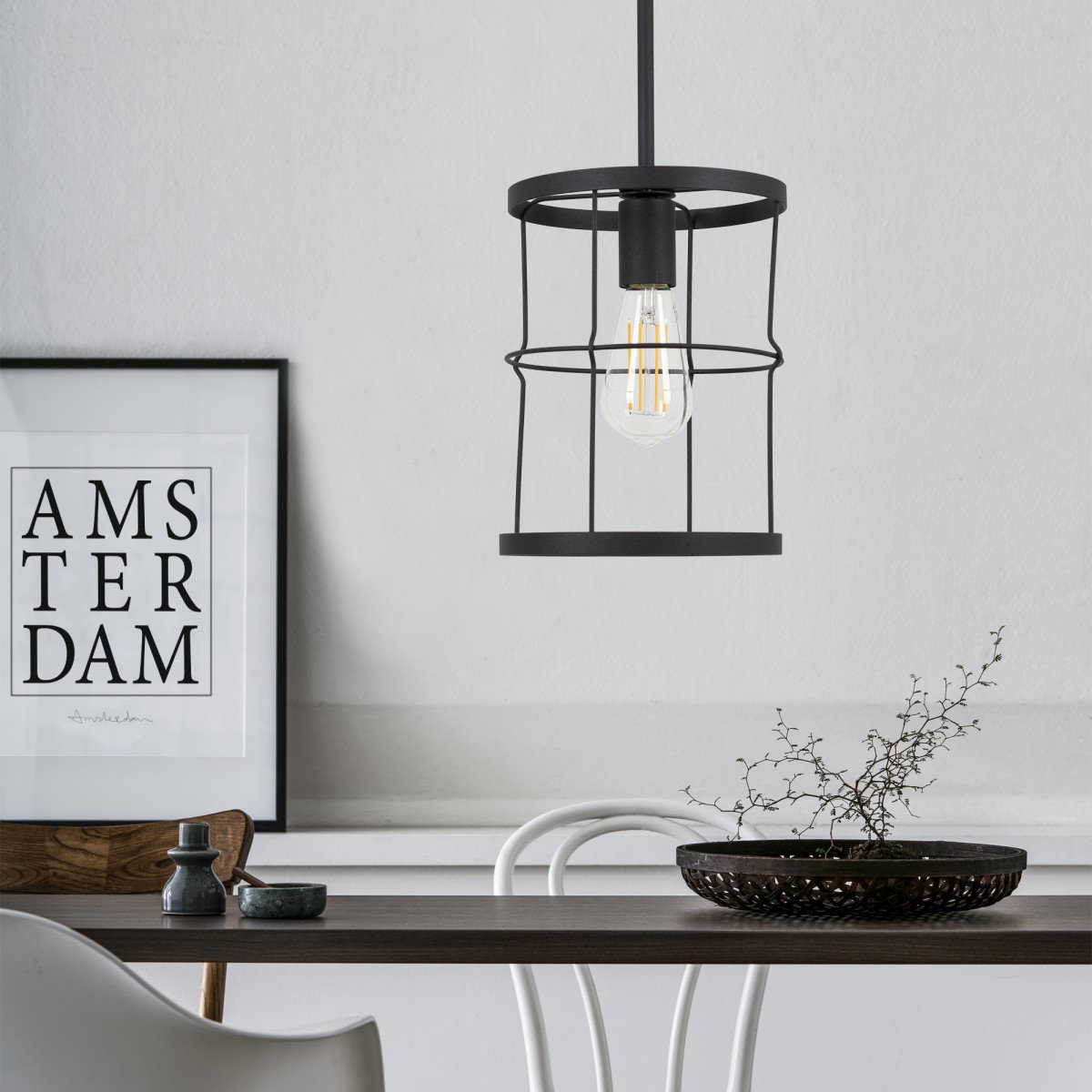 Benson Hängelampe bronze schwarz Metall E27 85 cm schlankes Design